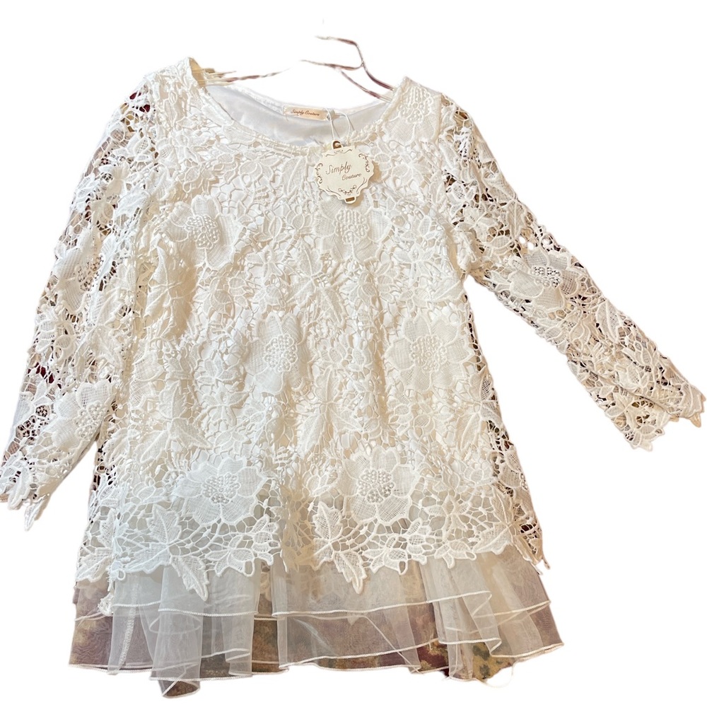 White lace and tule top